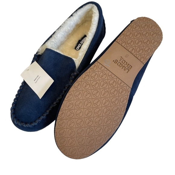 Lands' End Women's Size 6D Wide Blue Suede Moccasin Slippers NWT - Picture 5 of 9